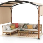 Pergola z wysuwanym dachem, pawilon 3,6 x 3 m, wodoszczelna, stabilna, odporna na zimę, pawilon ogrodowy z wytrzymałymi metalowymi kolumnami (beżowa)