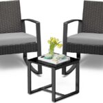 Salon ogrodowy Bealife 2-osobowy, fotele kołysane stalowe z poduszkami, stół ze szkłem hartowanym, zewnętrzny szary